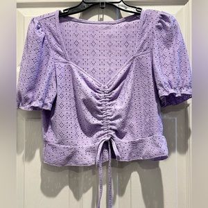 Cropped Puff Sleeve Eyelet Top